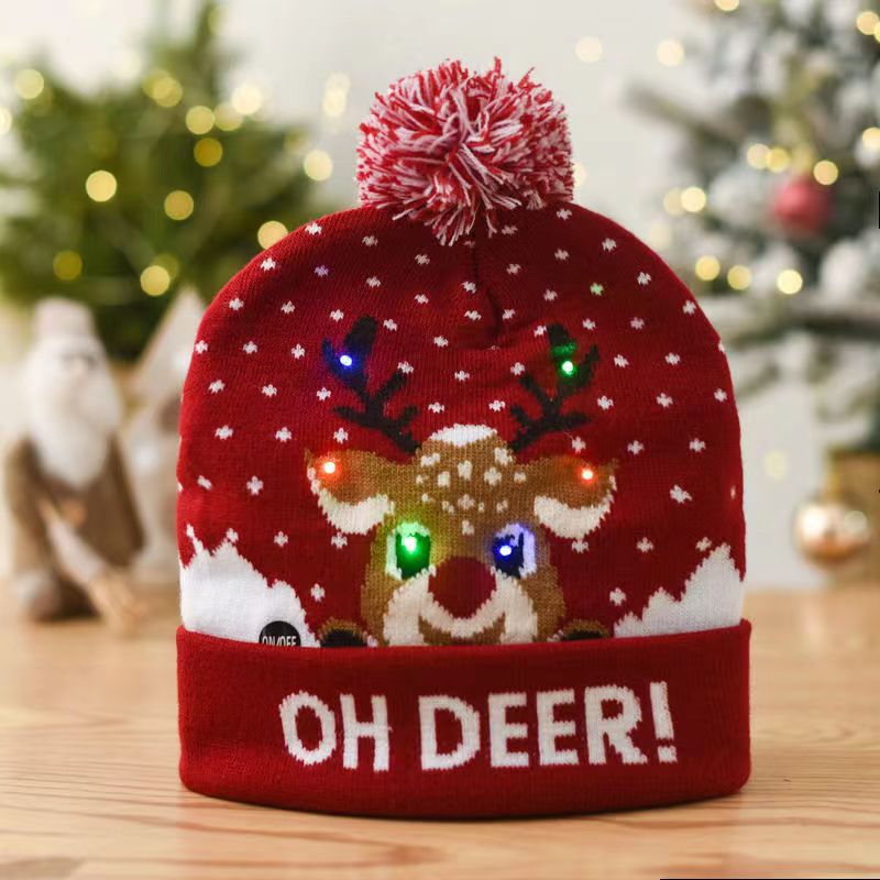 Wholesale Christmas LED Light Knitted Hat Party Warm Adult With Ball Hat